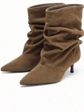Khaki Boho Women's Pleated heeled Boots
